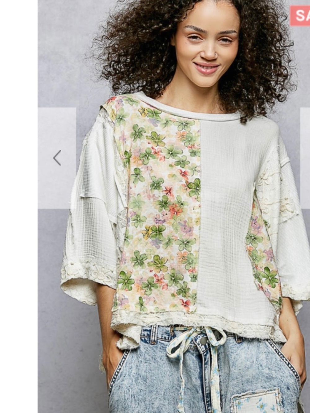 Gorgeous NEW POL Pullover Multicolor  Floral Accented 3/4 Sleeves